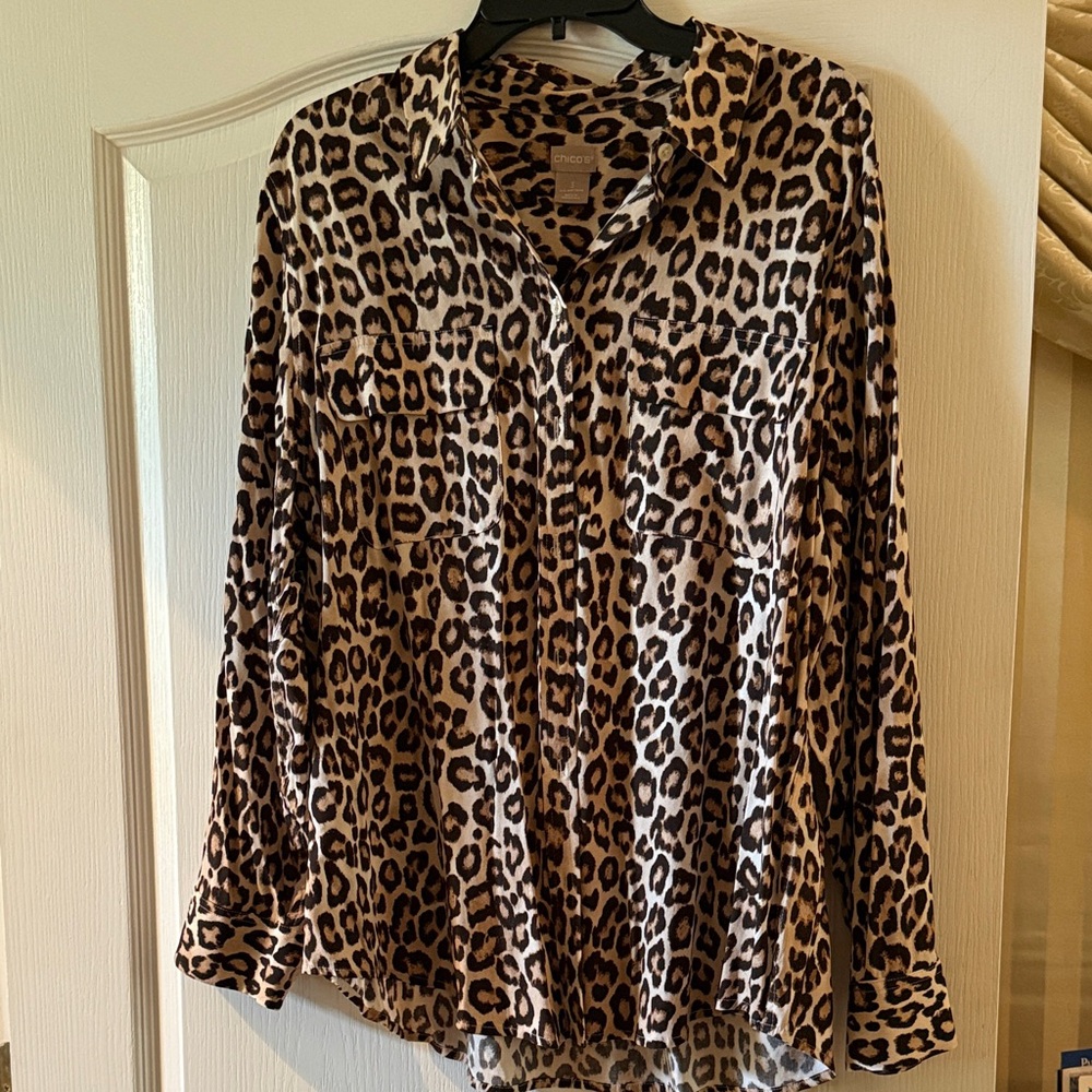 Chico's Brown Leopard Button Down Shirt